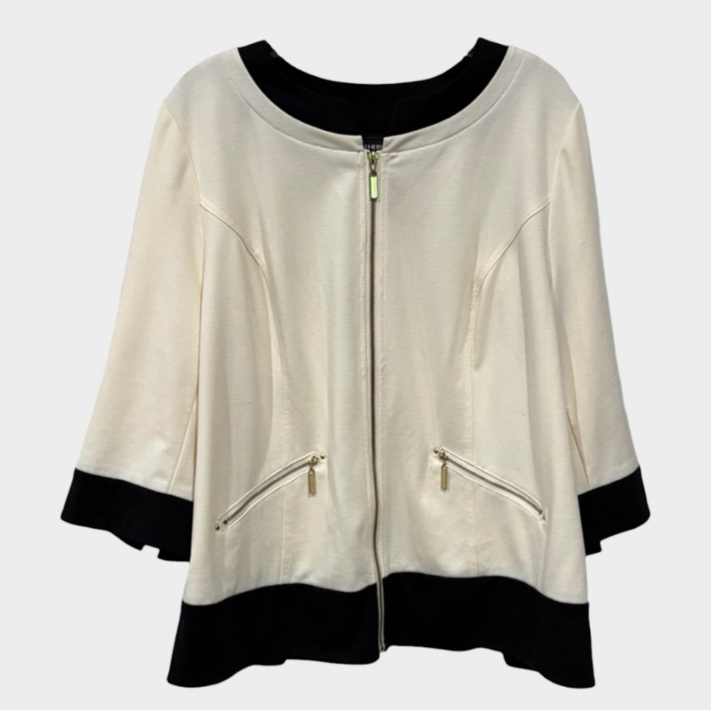 Catherines Black Cream Shacket Gold Zippers Size 1X